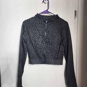 Black and Gray Animal Print Cropped Jacket And Leggings Workout Set XL